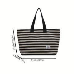 Striped Canvas Tote Bag Shoulder Handbag Travel Commuter