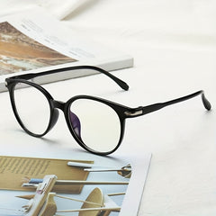 Round Frame Clear Lens Glasses Rivet Decor Eyewear