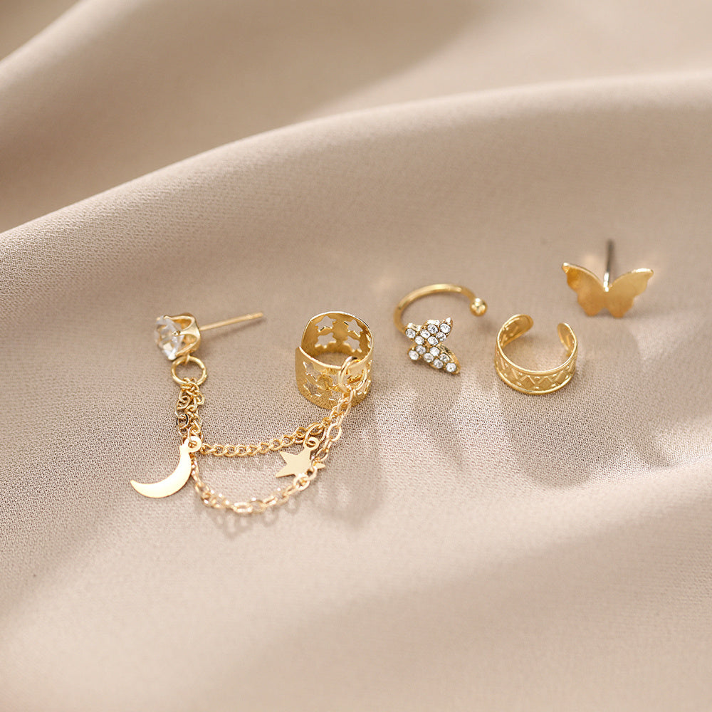 4 Pcs Chain Faux Diamond Butterfly Ear Studs