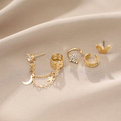 4 Pcs Chain Faux Diamond Butterfly Ear Studs