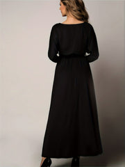  Long Sleeve V Neck Maxi Dress With Belt