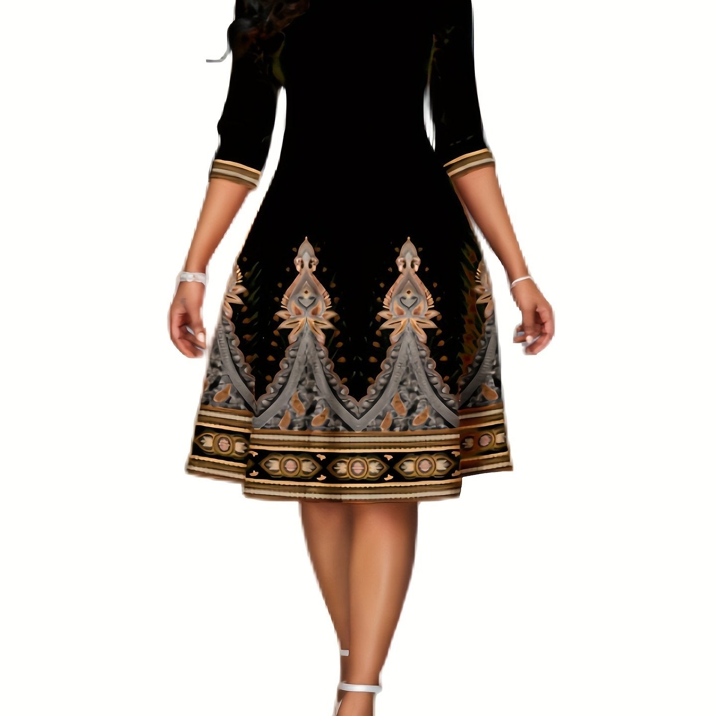  Ethnic Style Dress Women's Plus Paisley Floral Print Half Sleeve