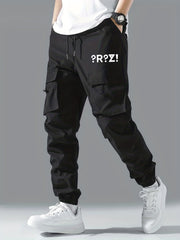 Abstract Letter & Mark Print Cargo Pants Men