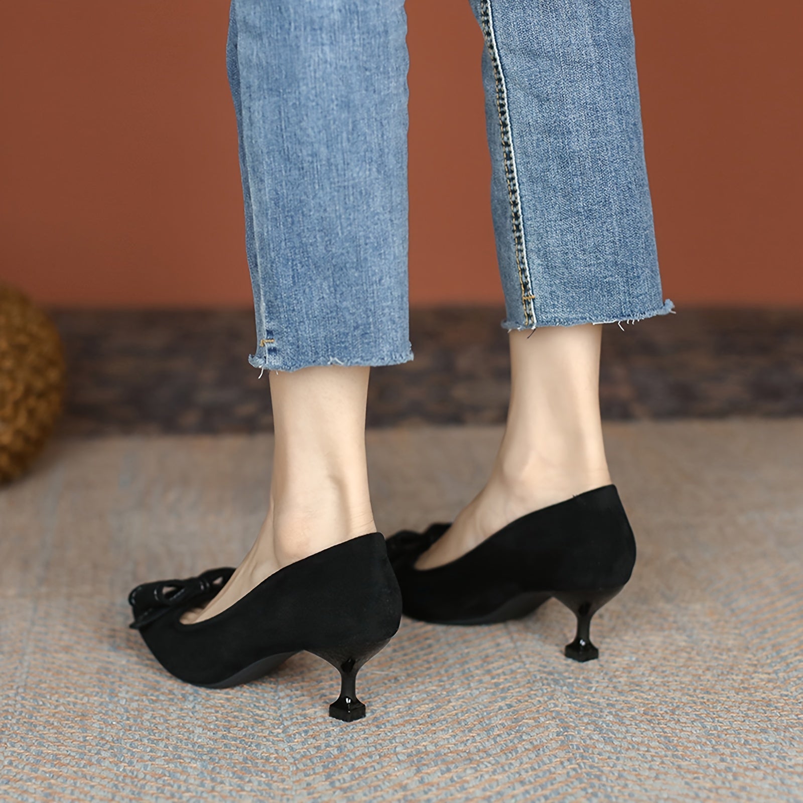 Women's Pointed Toe Bowknot Kitten Heels Party Pumps