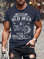 Men's 3D Motorcycle Print T Shirt Casual Mid Stretch Tee