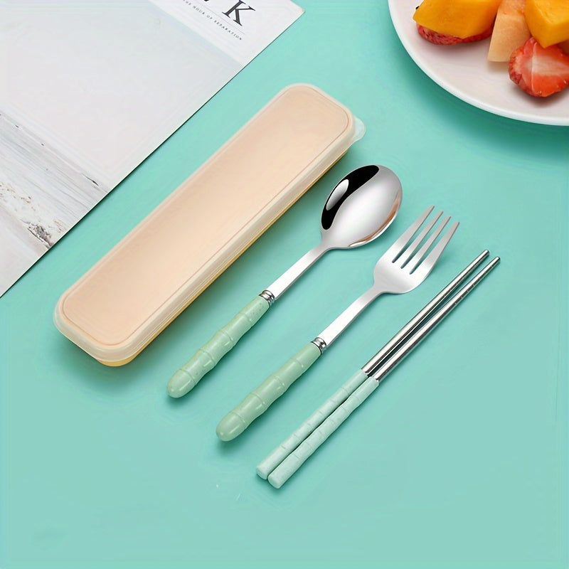 Stainless Steel Portable Tableware Set with Chopsticks Spoon Fork