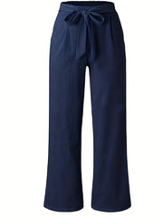 Women's Plus Elastic High Rise Wide Leg Trousers With Pockets