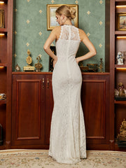 Lace Trim Split Thigh Floor Length Wedding Dress