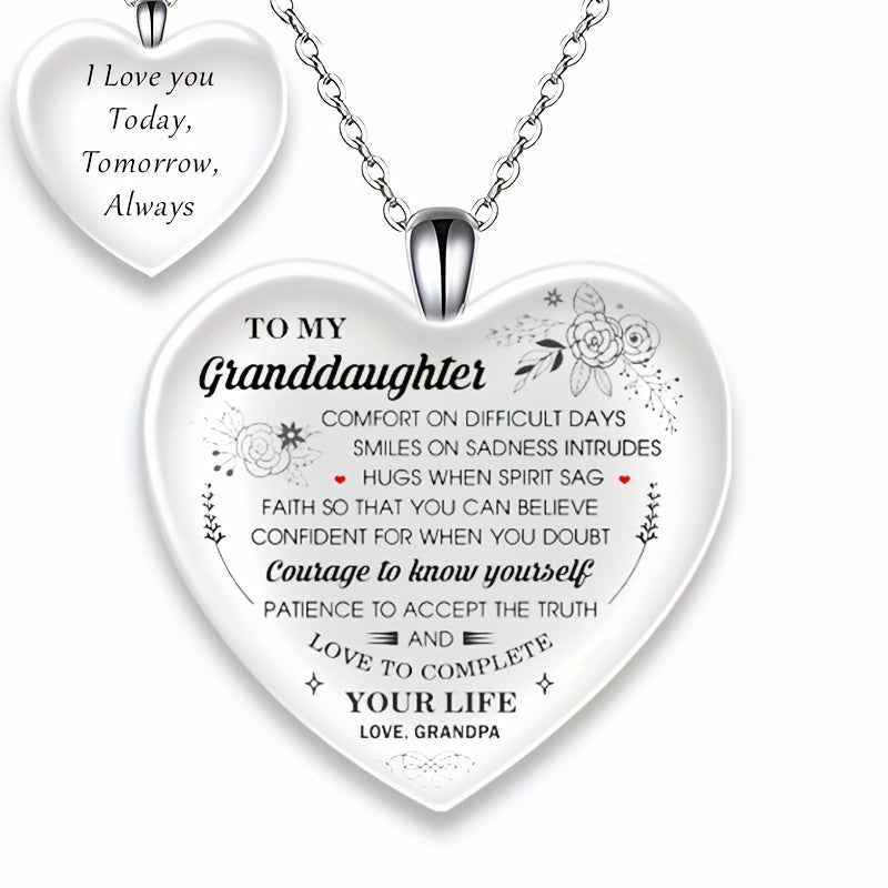 Heart Shaped Crystal Pendant Necklace Gift for Granddaughter