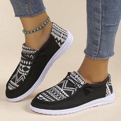 Women's Geometric Pattern Canvas Slip-On Loafers