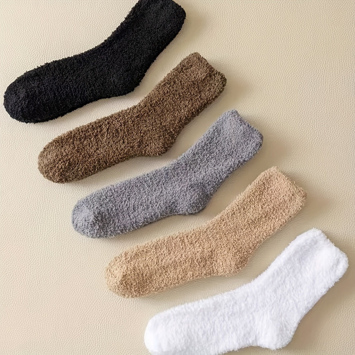 5 Pairs Men's Solid Crew Socks Breathable Plush Comfy Casual Unisex Socks