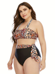  Leopard Print Belted Top & Panty Swimsuit Set