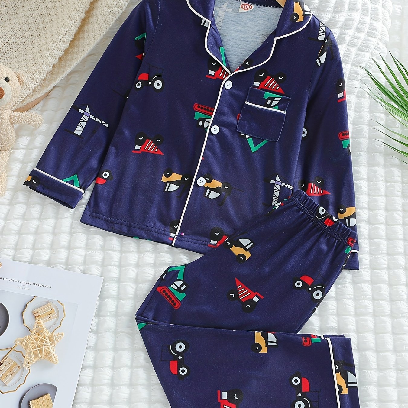 Boys Cartoon Car Print Pajama Set