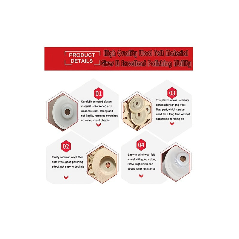 5pcs Wool Felt Polishing Wheel Disc Kit for 100 Angle Grinder