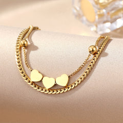 Heart Shape Adjustable Chain Bracelet Stainless Steel Hand Chain for Women