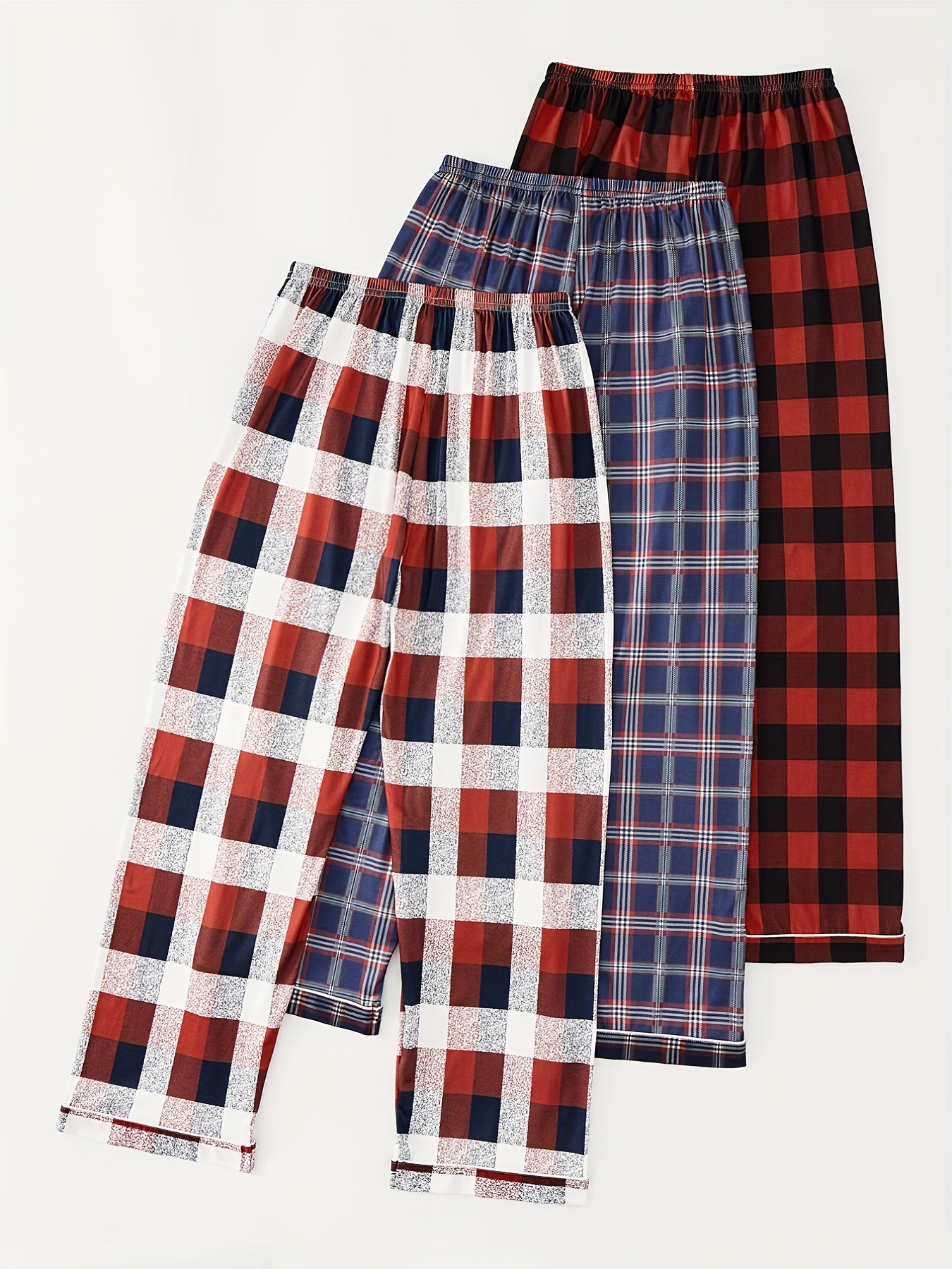 Colorblock Plaid Lounge Pants Soft Elastic Waist Womens Loungewear