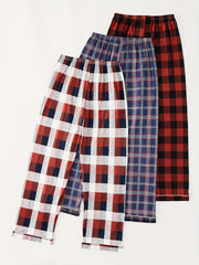 Colorblock Plaid Lounge Pants Soft Elastic Waist Womens Loungewear