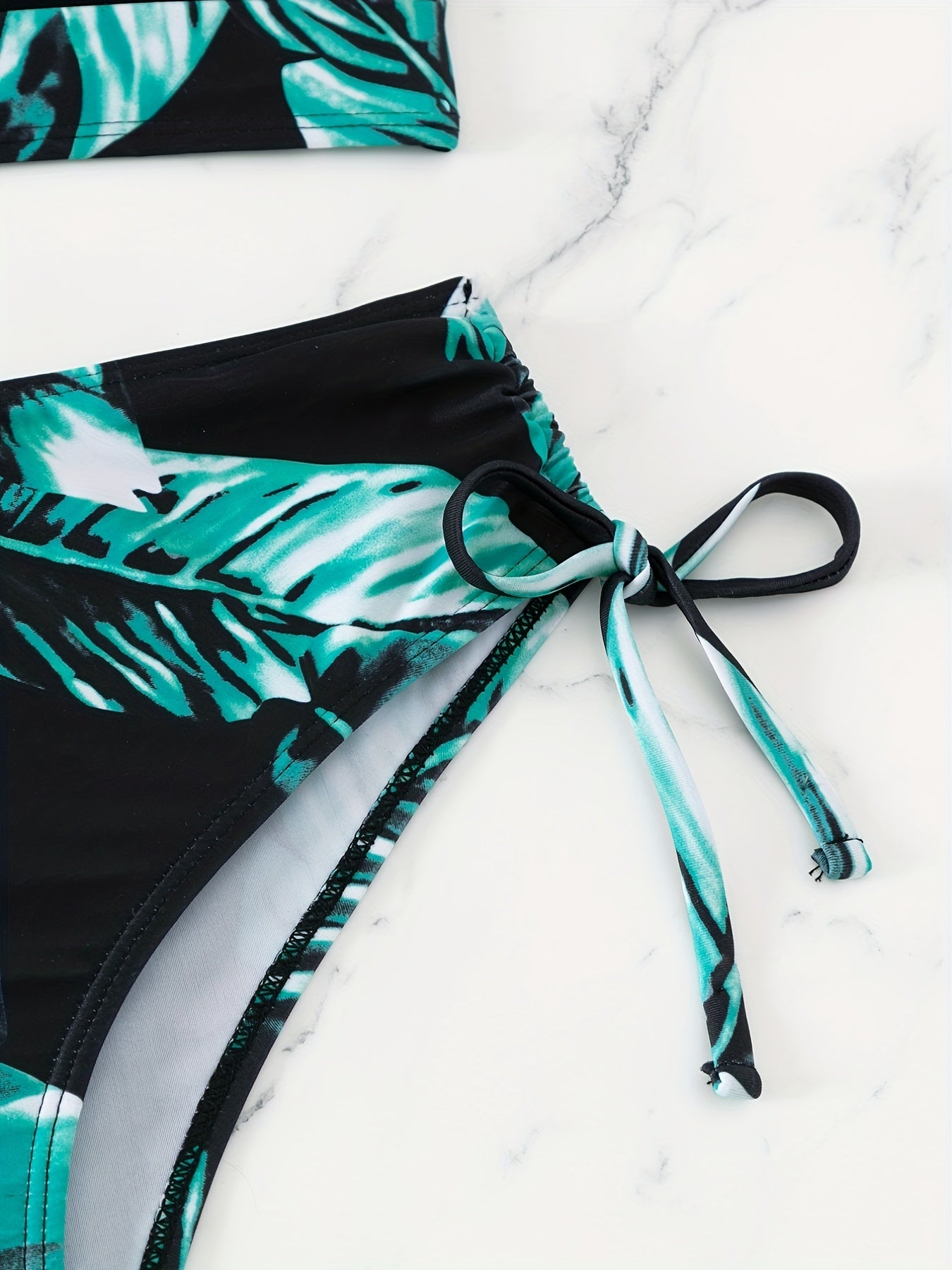 Leaf Print Backless Bikini Set High Waist Two Piece Swimsuit