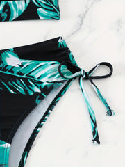 Leaf Print Backless Bikini Set High Waist Two Piece Swimsuit
