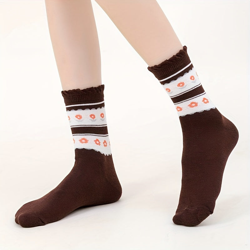5 Pairs Floral & Animal Print Socks Comfortable Mid Tube Women's Stockings