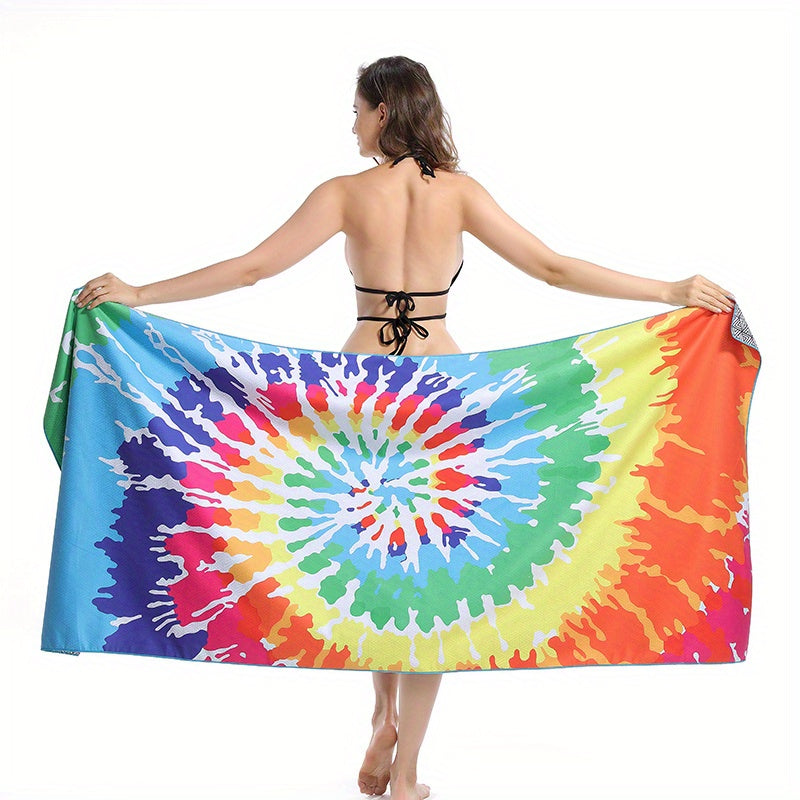 Colorful Spiral Print Beach Towel Quick Dry & Absorbent