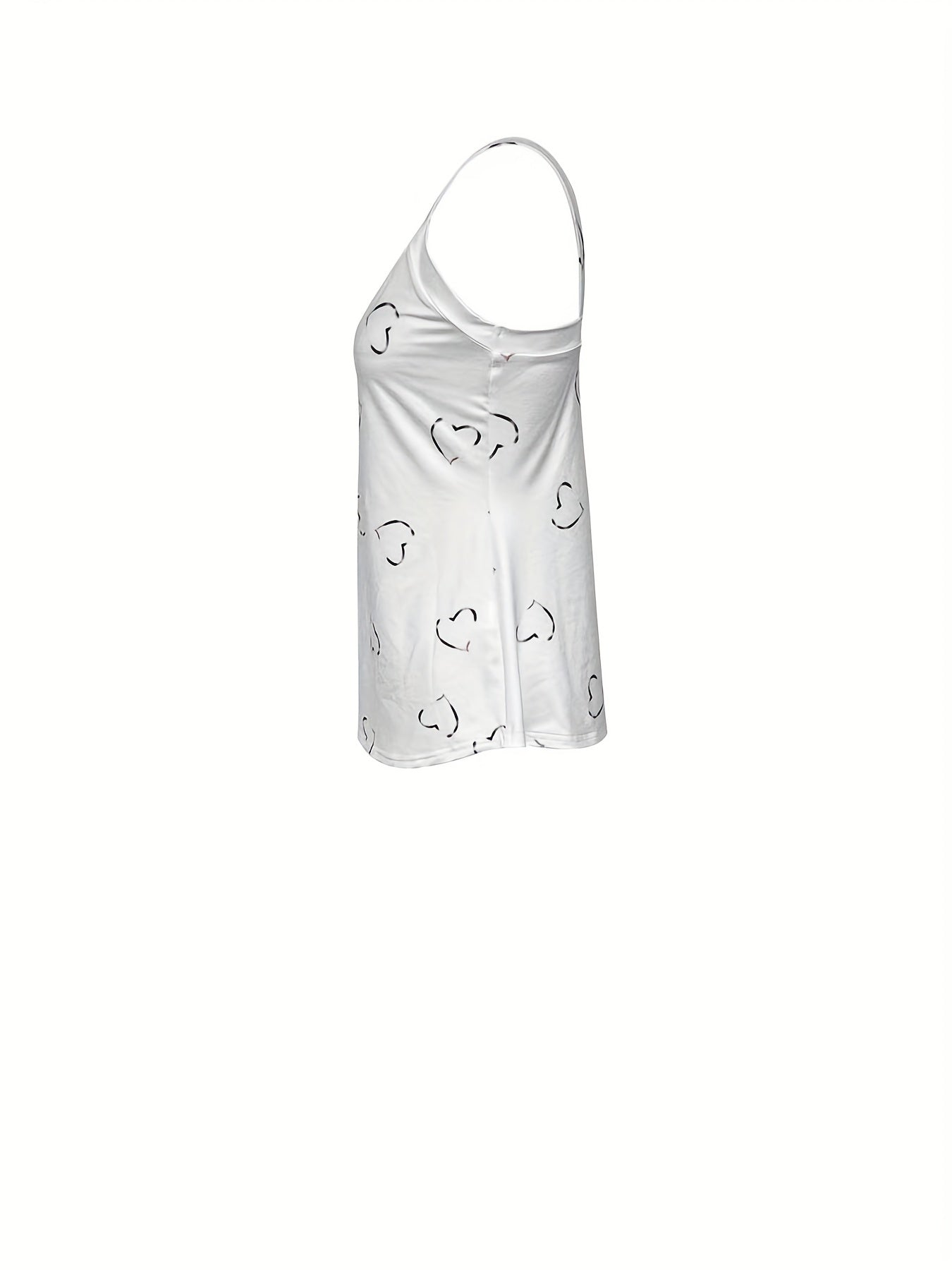 Heart Print V Neck Cami Top Summer Sleeveless Top