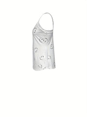 Heart Print V Neck Cami Top Summer Sleeveless Top