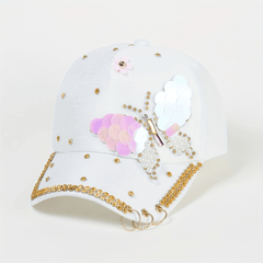 Pink Butterfly Y2K Baseball Cap Pearl Rhinestone Adjustable Sun Hat