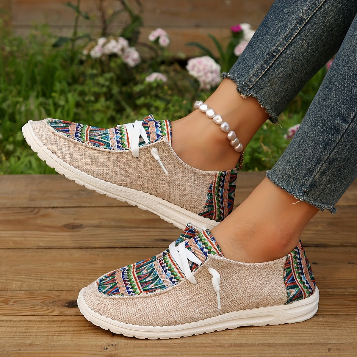 Women's Retro Printed Sneakers Casual Lace Up Outdoor Shoes Lightweight Low Top