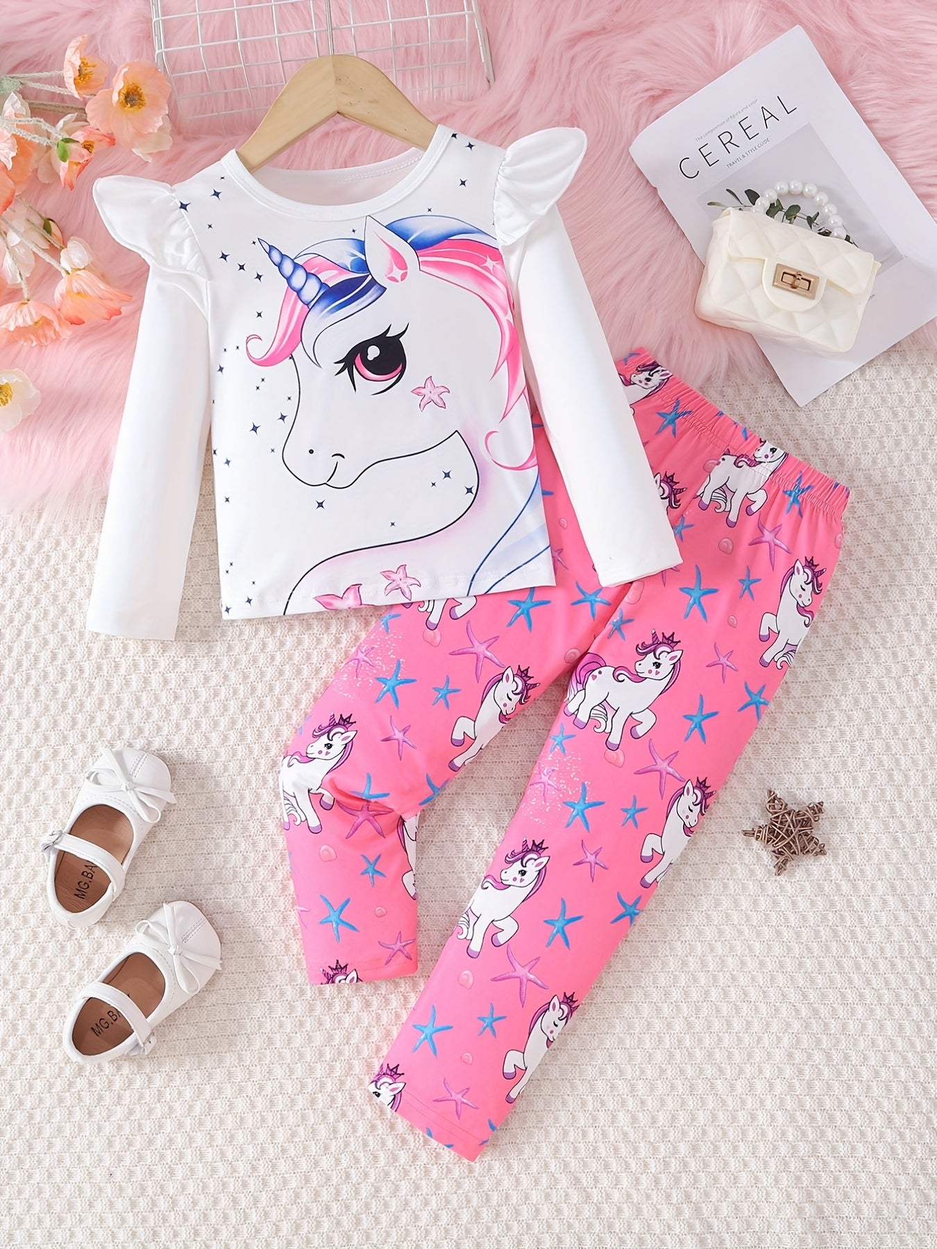 Toddler Girl's 2pcs Unicorn Starfish Print Top & Pants Set