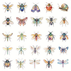 50pcs Reusable Insect Watercolor Stickers Vibrant Mixed Colors Irregular Shapes