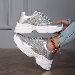 Glitter Chunky Sneakers Lace Up Running Shoes Low Top Dad Shoes