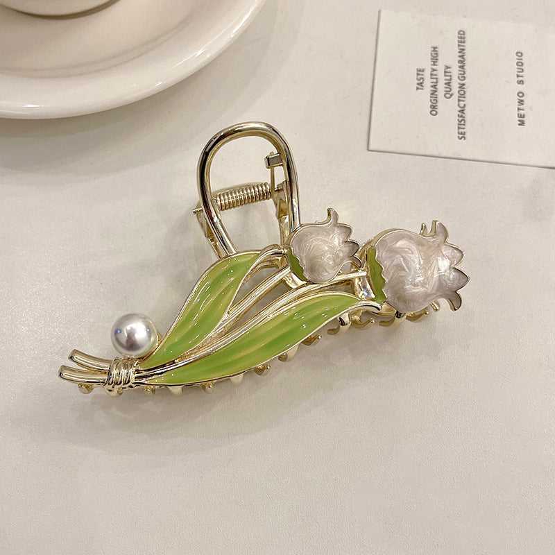 Lily Flower Tulip Hair Claw Faux Pearl Hair Clip