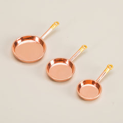 3pcs Mini Long Handle Pans Dollhouse Kitchen Accessories Food Play Scene Model