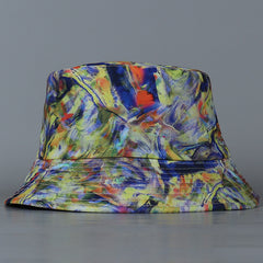 Tie Dye Reversible Bucket Hat Yellow & Vintage Oil Painting Print Fisherman Cap