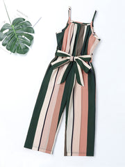 Striped Belted Cami Rompers For Girls