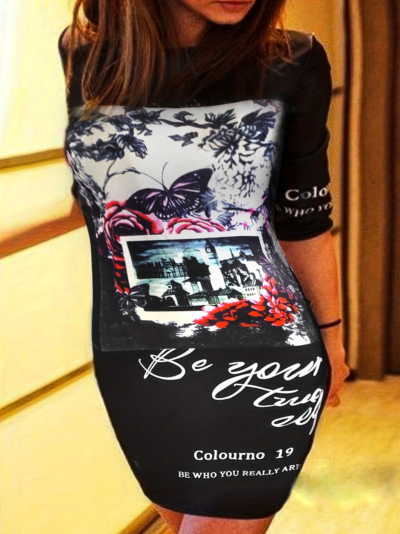  Retro Dress Women's Plus City View Print Dress
