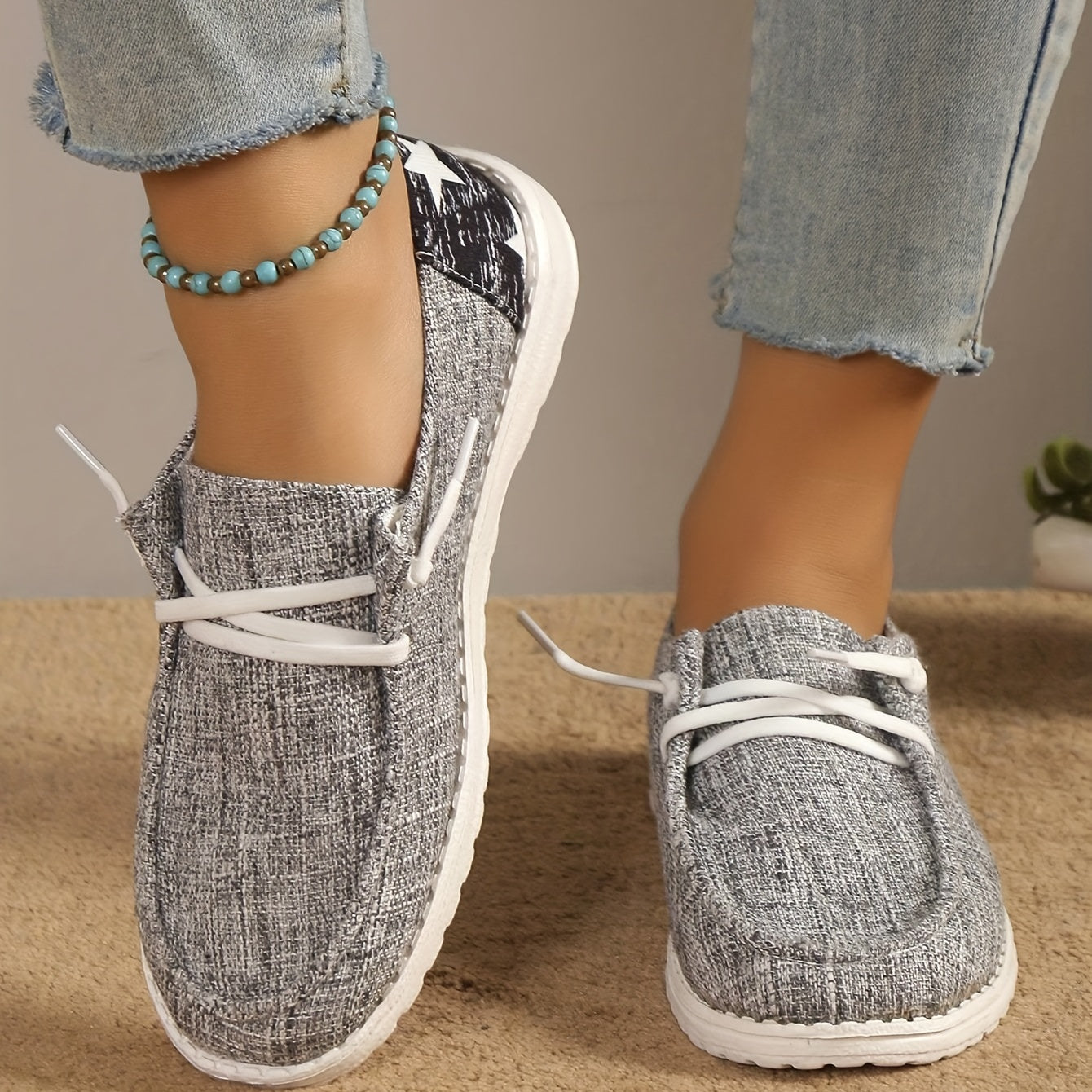 Women's Star Pattern Canvas Shoes Casual Lace Up Outdoor Sneakers