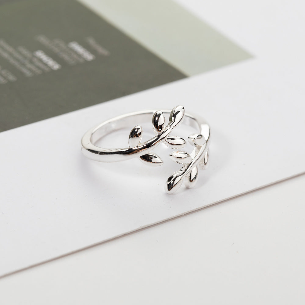 Leaf Shape Open Ring Adjustable Size Jewelry For Women Girls