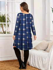  Plaid Print Long Sleeve Dress