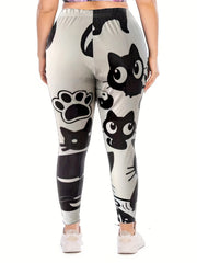  Casual Leggings Women's Plus Cat & Paw Print High Rise Leggings