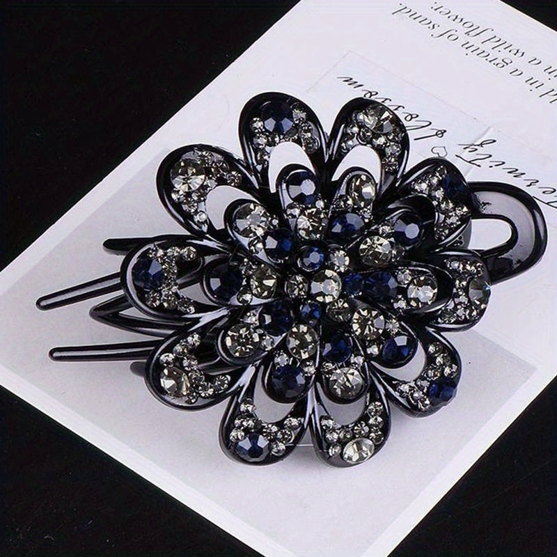 Women Rhinestone Hair Clip Large Glitter Flower Duck Billed Clip