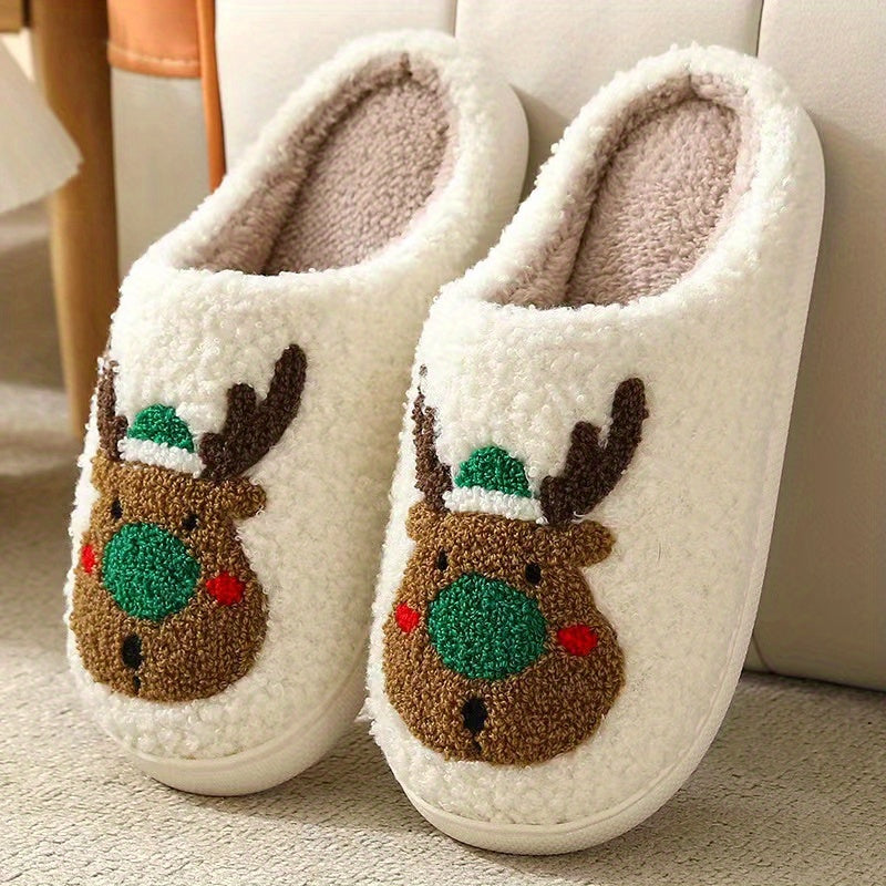 Christmas Elk Plush Slippers Cozy Indoor Shoes Women's Footwear