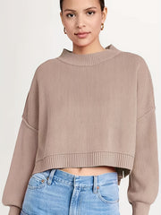 Solid Long Sleeve Crew Neck Sweater
