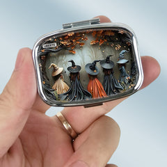 Witch House 2 Compartment Medicine Box Autumn Leaves Witch Silhouettes