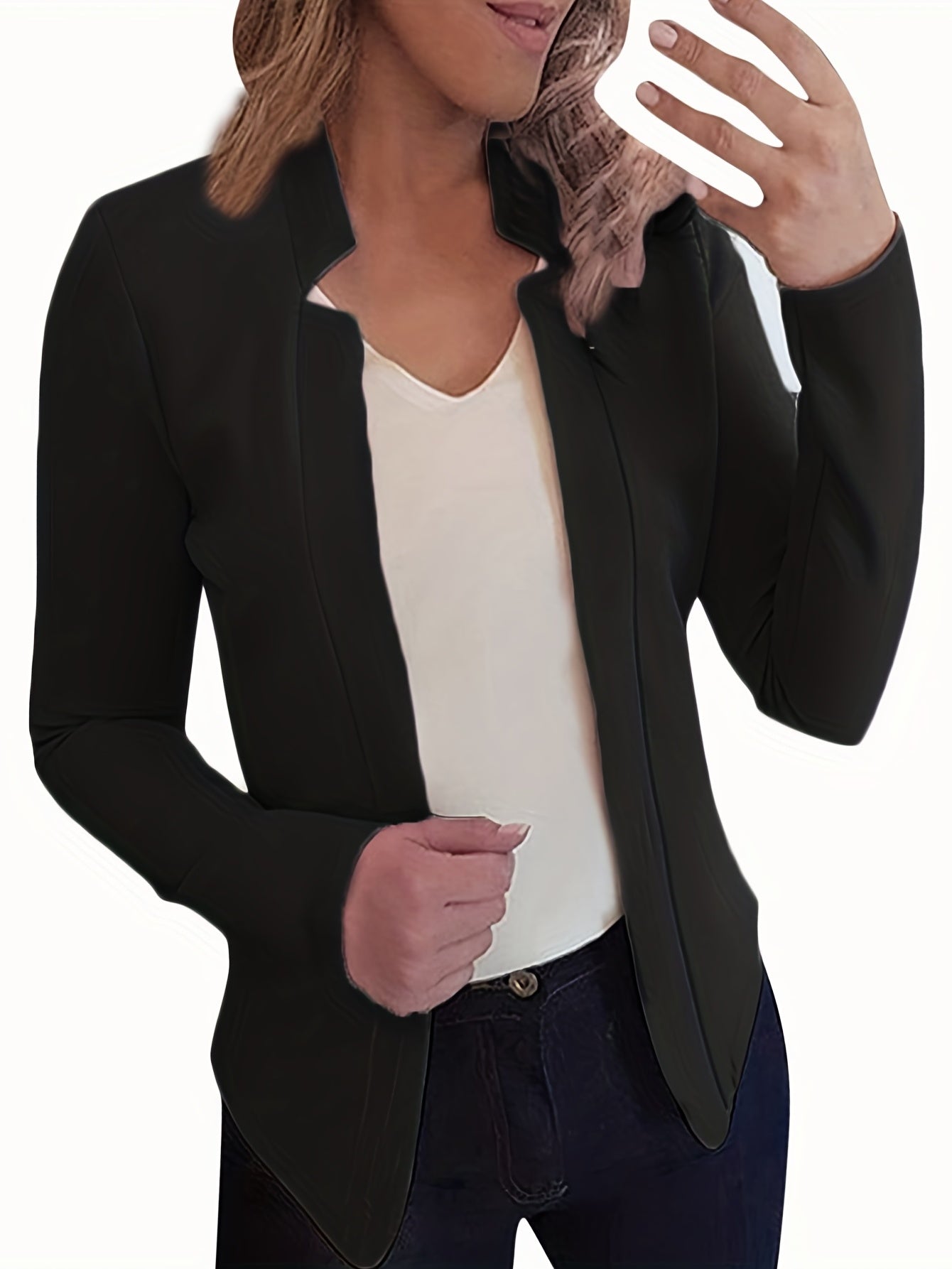 Solid Open Front Jacket for Women's Business Attire