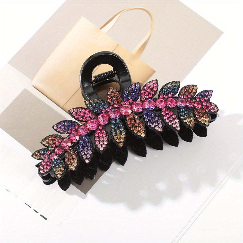 Crystal Leaf Hair Clips Large Rhinestone Barrette Jaw Clamp Vintage Hair Claws