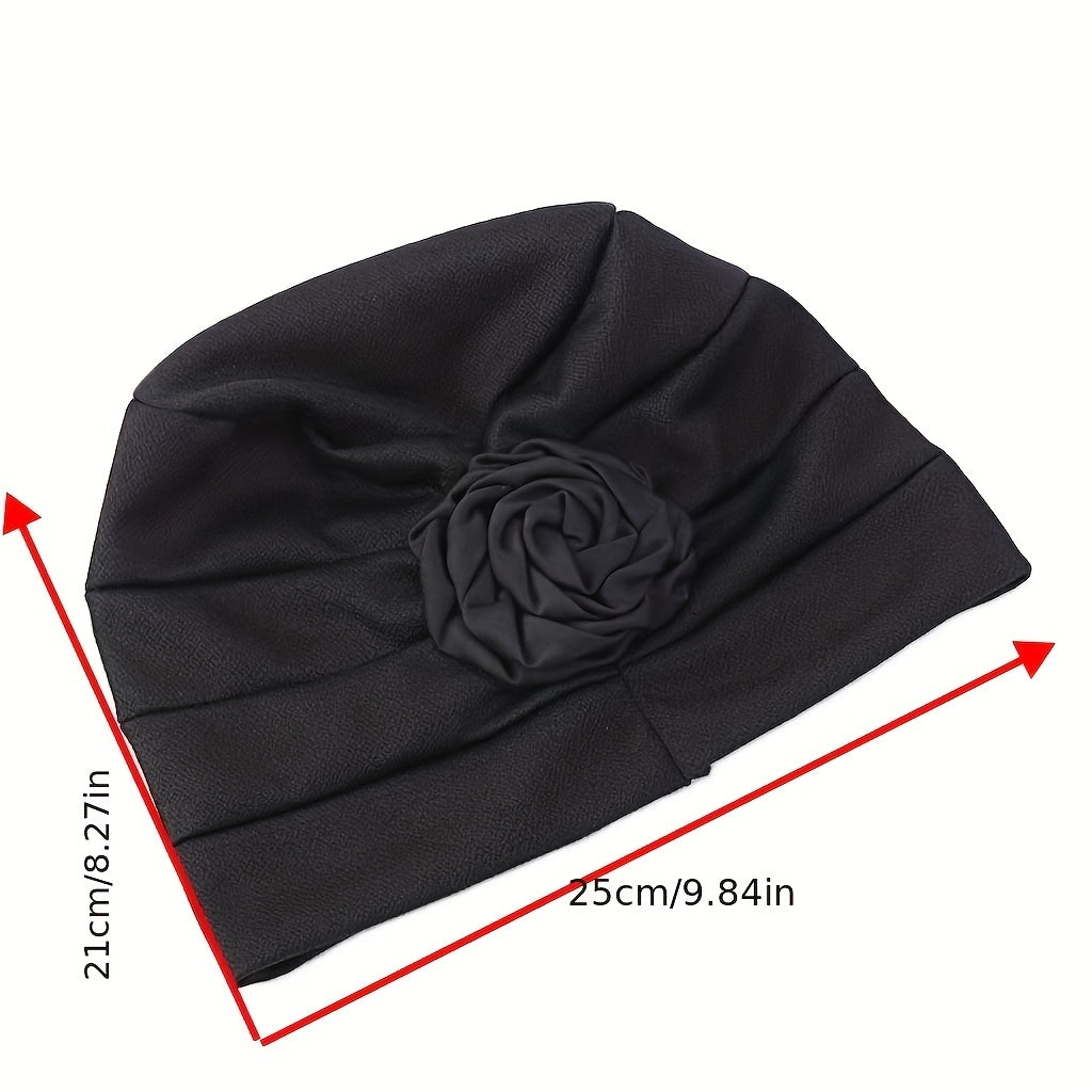 Flower Decor Turban Cap Elastic Head Wrap Chemo Hats Beanie Lightweight Bonnet