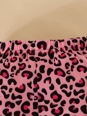 Baby Girl Cartoon Print Romper & Leopard Print Flared Set