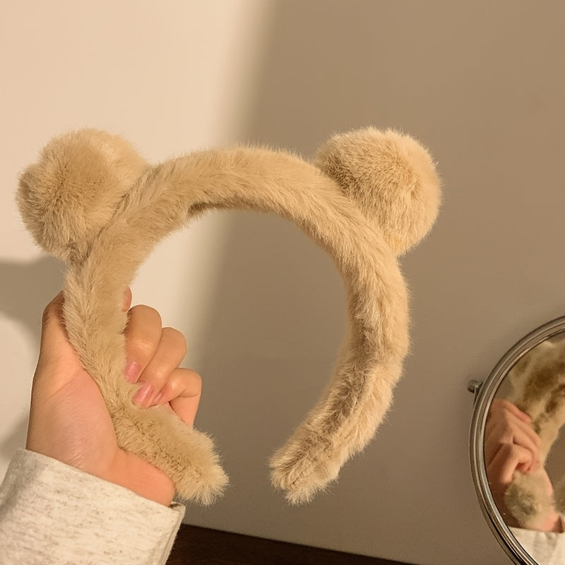 Brown Bear Ears Headband Dress Up Winter Plush Hair Accessories